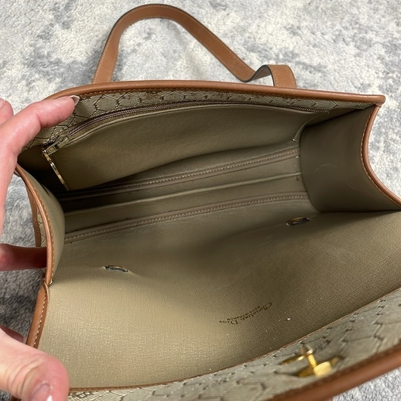 Vintage Christian Dior Honeycomb Flap Shoulder Bag Satchel Beige Designer - Picture 14 of 17